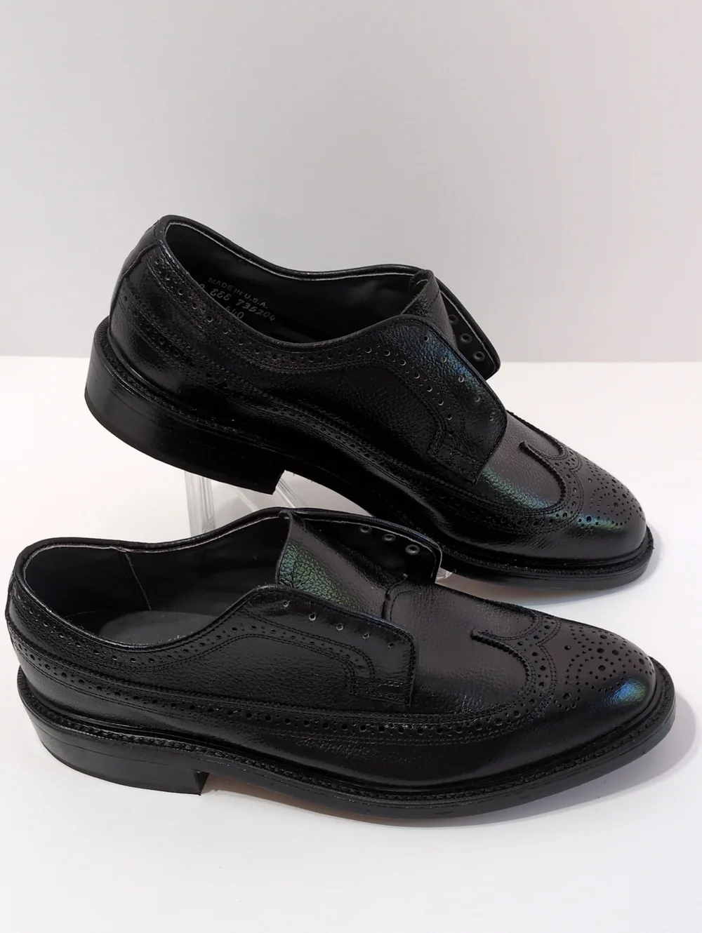 Vintage Dexter USA Longwing Brogue Oxfords Black Pebbled Leather Size 10 EEE 3E